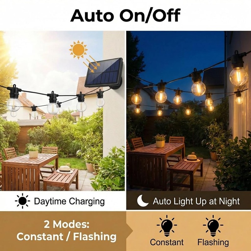 Solar String Lights Outdoor Waterproof, 21FT G50 LED Shatterproof Bulbs