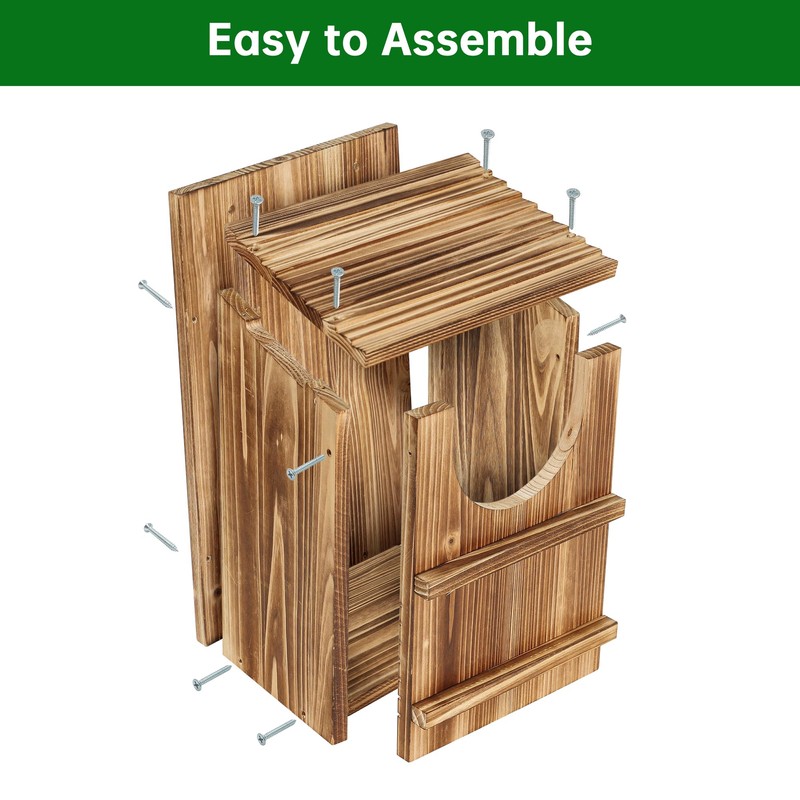 UUMENHA Durable Carbonized Cedar Owl House - 14.5×9×7.5 Inch Weather-Resistant