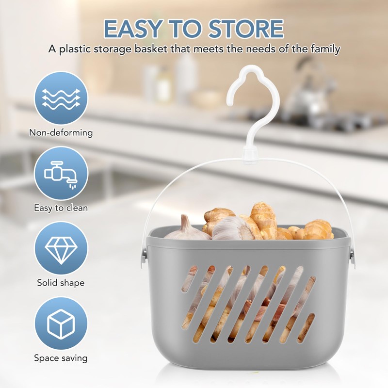 Gatuida Plastic Storage Basket with Hook, Hanging Shower Kitchen Organizer,