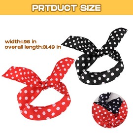 Polka Dot Headbands for Women Red Black Bandana Knot Headband Polka Dot Bow Headband Vintage Retro 50s Hair Accessories for Women Girls 2Pcs