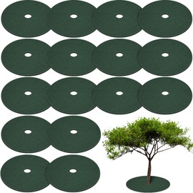 Shimeyao 16 Pcs 32. 2 Inch Non Woven Tree Mulch Ring Round Tree Weed Barrier Mat Reusable Landscape Protector Base Barrier Fabric for Weed Root Protection (Green)