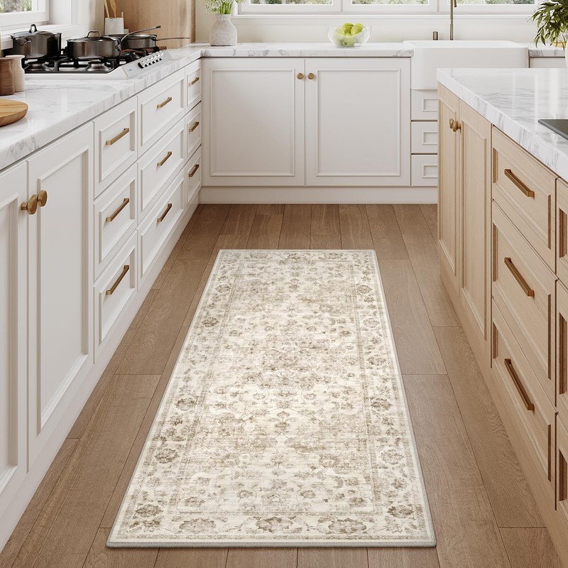 WondRg 2x6 Washable Neutral Runner Rug Beige Vintage Hallway Kitchen