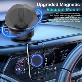 Necomi 360° Electric Magnetic Vacuum Phone Holder, Double Sided Attachment Car Phone Mount, Hands Free Magnetic, Double Sided Holder for Car Dashboard Mounting, Smooth Surfaces (Black)