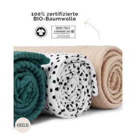 KØSELIG® Muslin Cloths, Baby Blankets, Burp Cloths, 80 x 80 cm, 100% Organic Cotton, GOTS-Certified, Washable at 60 °C, Baby Gift for Birth, Set of 3 Premium Muslin Cloths, Extra Soft and Absorbent