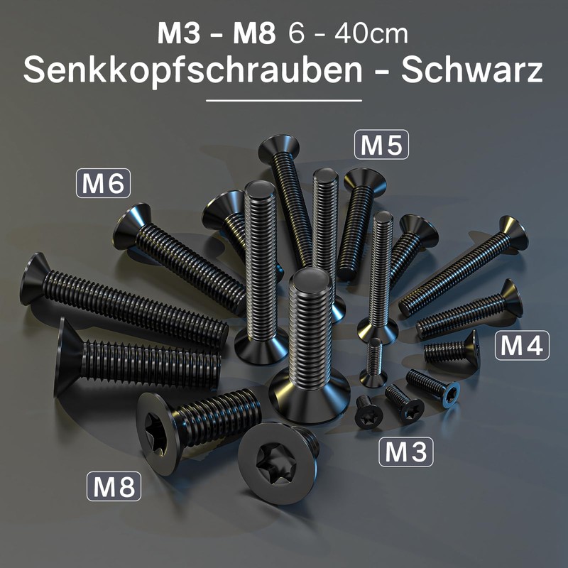 ORTAVA Pack of 20 Countersunk Screws M8 x 30 mm,