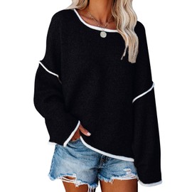 SALENT Women's Soft Oversized Sweaters Long Sleeve Crew Neck Chunky Knit Casual Tunic Knitwear Tops (US, Alpha, Medium, Regular, Regular, Black)