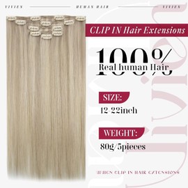 Vivien Real Hair Clip Extensions 55 cm Blonde Double Weft Clip-In Extensions Real Hair Blonde Highlight Hair Extensions 80 g 5 Pieces