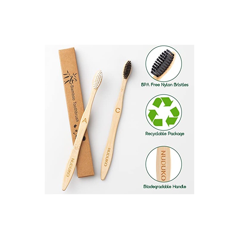 NUDUKO - Cepillos de dientes de bambú biodegradables, 10 piezas,
