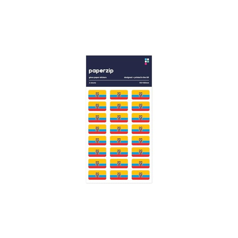 PAPERZIP - Ecuador Flags (Bandera de Ecuador) – 48 Stickers
