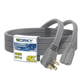 Zorky 6ft Flat Plug Gray Extension Cord，14/3 SPT-3 Heavy Duty Appliance Extension Cord-Extension Cable with 3 Prong Grounded Plug for Safety - for Appliance,Refrigerator, Space Heater