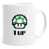 MoonWorks Coffee Cup Birthday Retro Pixel Mushroom 1-Up Mushroom Level-Up