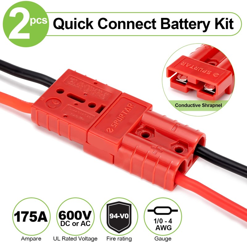 Spurtar 175A Battery Quick Connect, Fits 1/0 Wire 12-36V Quick