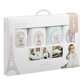 Sophie la Girafe – 4er-Set Windeln Sophie la Girafe – waschbare Windeln aus 100 % Baumwollstoff für Babys – vielseitig einsetzbar – 70 x 70 cm – ab der Geburt