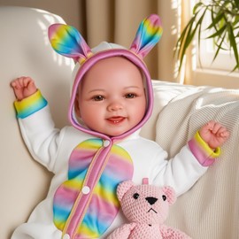 JIZHI Baby Dolls, 17Inch Soft Body Realistic Baby Doll Cute Smiling Real Life Baby Dolls Girl with Bunny Clothes and Accessories for 3+ Year Old Girls Cuddling, Playing&Collection