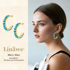 Linawe Women's Stainless Steel Hoop Earrings, Statement Earrings, Jewellery, Hypoallergenic, Large Fashion Jewellery, Available in Gold and Silver, Copper Cubic Zirconia Brass, Created Aquamarine
