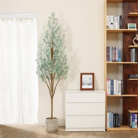 Artificial Eucalyptus Tree,7ft Tall Fake Silver Dollar Trees,Potted Faux Eucalyptus Plants with Natural Wood Trunk and Lifelike Leaves for Indoor Home Office Decor