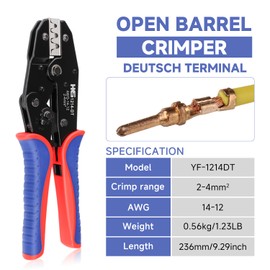 HKS 14-12AWG Size12 Deutsch DTP Crimp Tool (YF-1214DT) - Open Barrel Terminal Crimper for Stamped Contacts​​