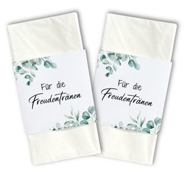 50 Tears of Joy Banderoles for Handkerchiefs as Table Decoration for Weddings with Sustainable Closure (Eucalyptus 3, 50 Banderoles)