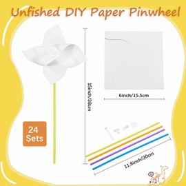 craspire Set of 24 DIY Windmills Craft Paper Pinwheels Blank White Craft Sets Your Own Wind Turbines for Summer Activities School Group Nursery Care Craft Nursery Project Party