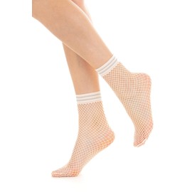 Gi&Gi 6 Pairs Ladies Wide Mesh High Ankle Socks with Colours, Beige striped, One size fits all