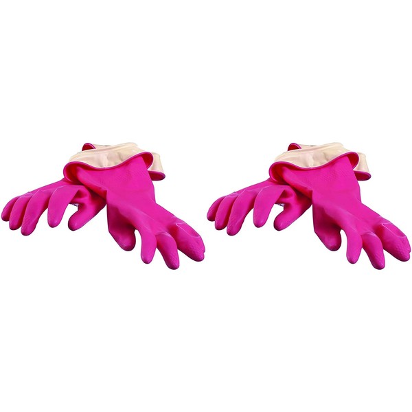 Casabella Premium Waterblock Cleaning Gloves - 2 Pair (4 Gloves) Pink - Large