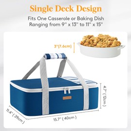 LUNCIA Insulated Casserole Carrier for Hot or Cold Food, Lasagna Lugger Tote for Potluck Parties/Picnic/Cookouts, Fits 9"×13" Baking Dish, Dark Blue