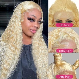 Belaved Lace Front Wigs Human Hair 613 Blonde Deep Wave 13x6 HD Transparent Curly Real Human Hair 180% Density Pre Plucked Glueless Lace Frontal Wig for Women Natural Hairline 24 Inch