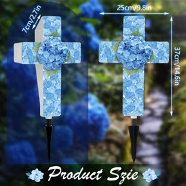 Yousoontic Hydrangea Solar Stake Light for Outdoor Christmas Memorial Garden Cross Stake Light for Grave Cemetery Blue Flower Solar Cross Garden Decor for Home Xmas Patio Yard Pathway Lawn Decoration