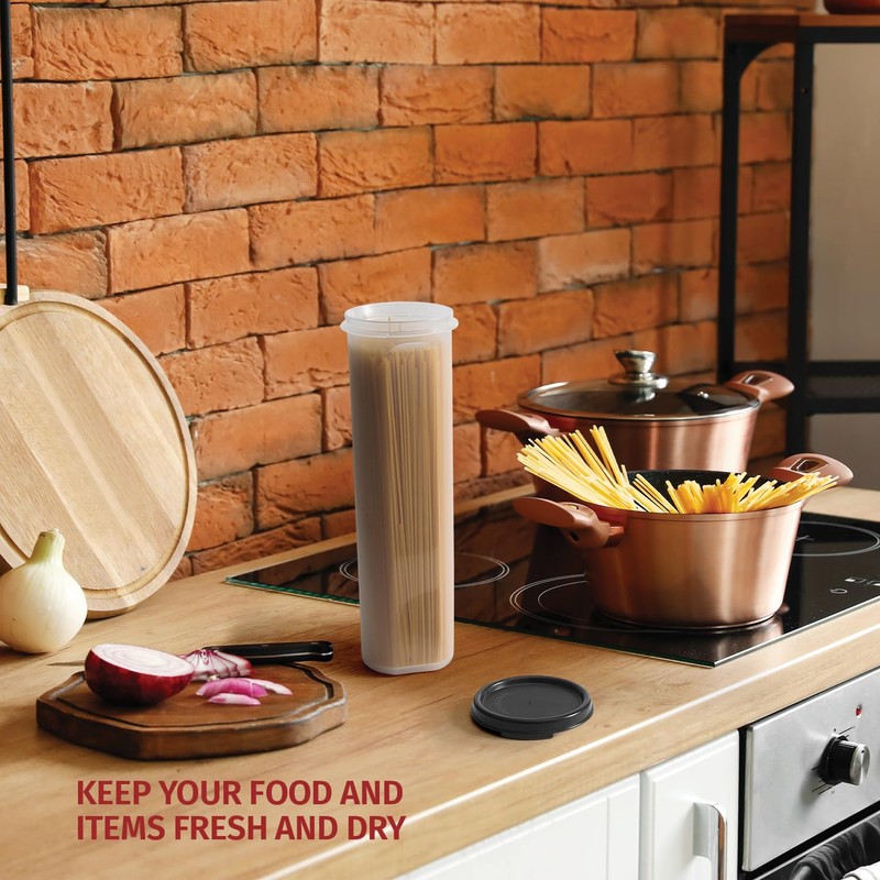 Tall Clear Spaghetti Pasta Container Storage With Lid.Multi-Purpose Kitchen Pantry