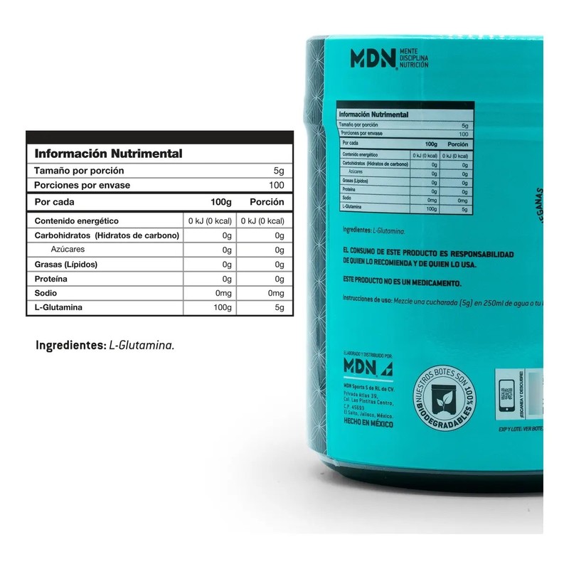 Glutamina En Polvo Mdn Sports Alta Pureza 100 Servicios