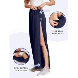 Deyeek Women's Tear Away Pants 2 Side Snap Post Surgery Breakaway Sweatpants Full Open Down Rip Off Pants for Hip Replacement L Navy Blue