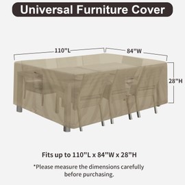 PureFit Patio Furniture Covers, Outdoor Table Furniture Cover Waterproof Rectangle, Patio Sectional Couch Set Cover for Deck, Lawn and Backyard, UV Resistant, 110"L x 84"W x 28"H, Camel