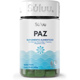 Súluu Paz Gomitas Vitaminadas, Alivio del Estrés Acumulado, Sensación de Tranquilidad, Reductor de la Ansiedad 60 Gomitas Sabor Mora Manzanilla, L-Teanina, Magnesio y Zinc Sin Gluten