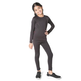 Girls Thermal Top and Bottom Underwear Set; Kids Long Johns; Base Layer Set for Cold Weather; Moisture Wicking Microfleece (Black, 4T)