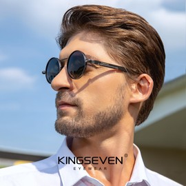 KINGSEVEN Round Sunglasses Men's Polarised Classic Retro Gothic Steampunk Sunglasses Round with UV Protection, Gun Grey