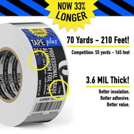 Professional Grade Aluminum Foil Tape - 3 Inch by 210 Feet (70 Yards) - Perfect for High Temperature HVAC, Sealing & Patching Hot & Cold Air Ducts, Metal Repair, Insulation & Much More!