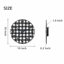NOMEDOGYIM Checkered Wall Clock Battery Operated Black and White Wall Clock Silent Non Ticking Quality Quartz 10 Inch Round Easy Clock to Read for Home Office