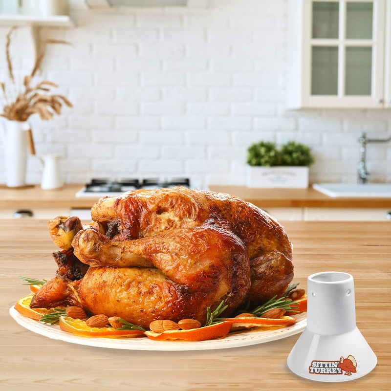 Sittin' Turkey Ceramic Beer Can Roaster & Steamer- Easily Infuse