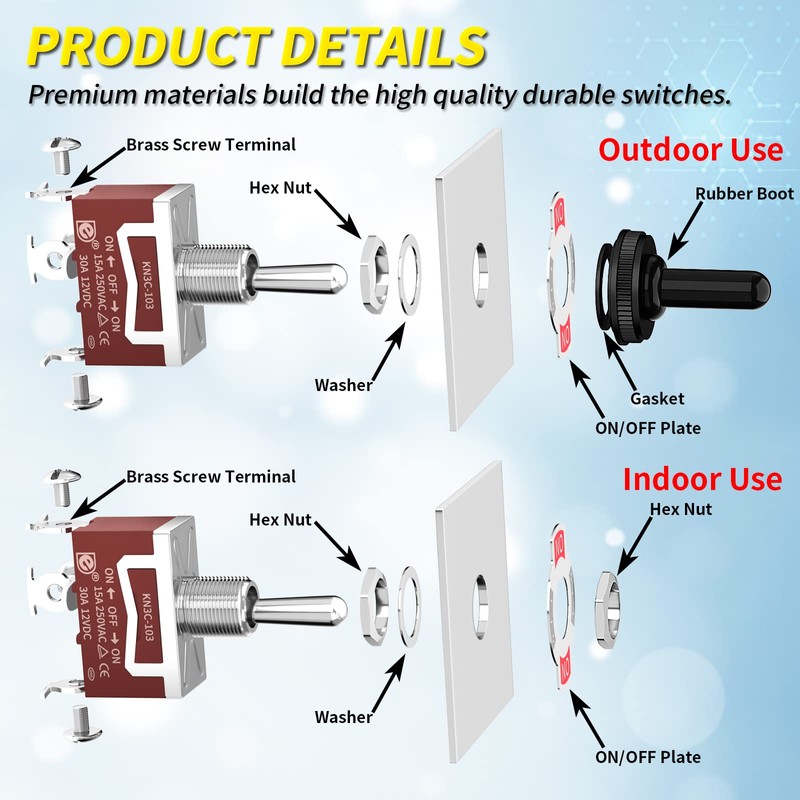 Joinfworld Waterproof Toggle Switch 12V DC 30A On Off On