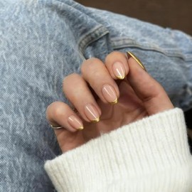 Uñas francesas cortas ovaladas, con base nude natural, uñas postizas de gel suave con pegamento, reutilizables, clásicas, adhesivas, para fiestas diar