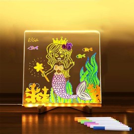 LED Note Board with Colors,Glowing Acrylic Message Marker Board, Illuminating Dry Erase Board with Sturdy Stand, Memo Letter Board with Interactive Light, White Board for Idea Generation (5.9*5.9in)