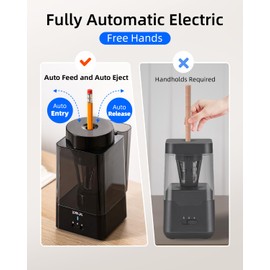 ZMOL Fully Automatic Electric Pencil Sharpener, Hands-Free Auto in & Auto Eject, Rechargeable Colored Pencil Sharpener for 6-12mm Pencils, 5 Point Settings, Auto Stop, Classroom School Teacher
