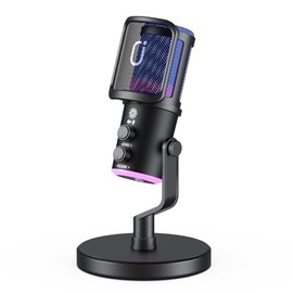 JYX Micrófono USB Condensador RGB con Control de Eco, Iluminación LED, Salida para Auriculares y Botón de Volumen, para Streaming, Juegos, Grabación y