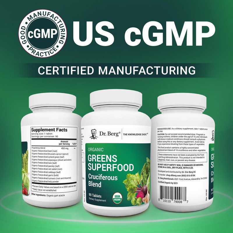 Dr. Berg's Greens Superfood Cruciferous Vegetable Tablets - Vegetable Supplements