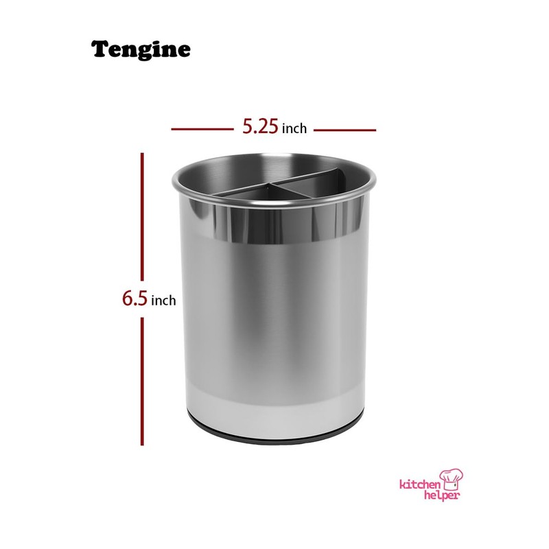 TENGINE Stainless Utensil Holder 360° Rotating 6.5X5.25 Inch Utensil Crocks