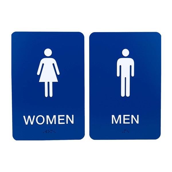 Non-Accessible/Wheelchair Men & Women ADA Restroom (Bathroom) Sign Set w/Braille - Blue