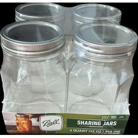 Ball Premium Glass Sharing Jar, Wide Mouth, 32 oz, 4 Count