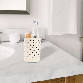 BUNCHBRAVO Round Toothbrush Holder with Drain and Detachable Base - Polka Dot Bathroom Counter Organizer for Electric and Manual Brushes