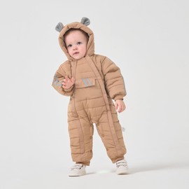 JiAmy Baby Girls Boys Winter Snowsuit Warm Hooded Romper Bear Double Zip Up Jumpsuit 6-9 Months Brown