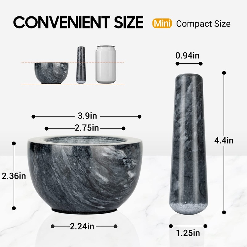 Tera Mortar and Pestle Set Natural Marble Grinder Spice Herb